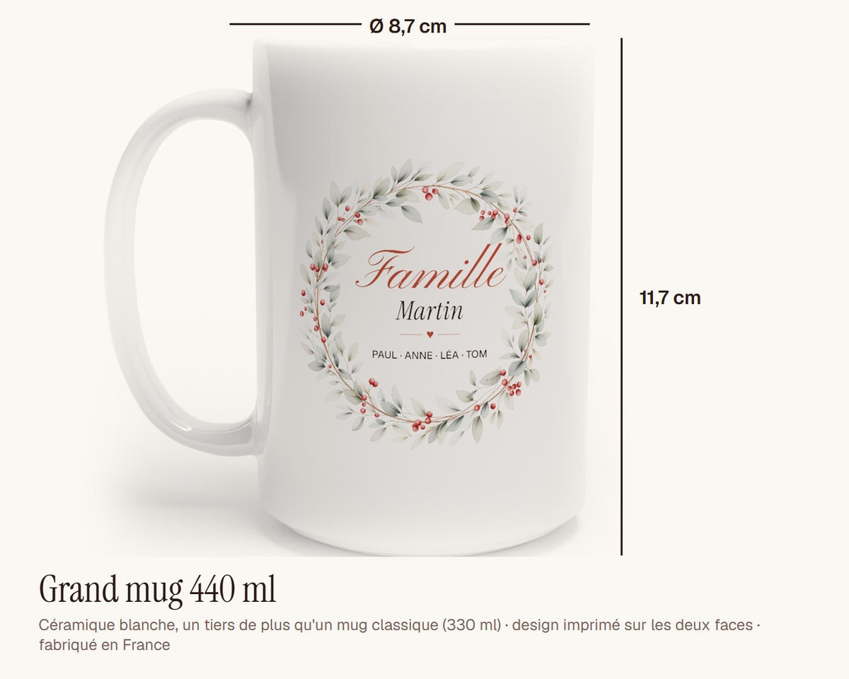 Mug personnalisé « Famille » avec tous les prénoms – grand mug 440 ml, 11,7 cm de haut
