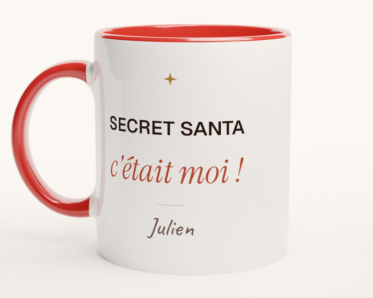 Mug « Secret Santa, c'était moi ! » personnalisé – intérieur et anse rouges