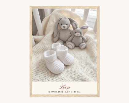 Tableau photo de naissance personnalisé avec prénom, date, poids et taille