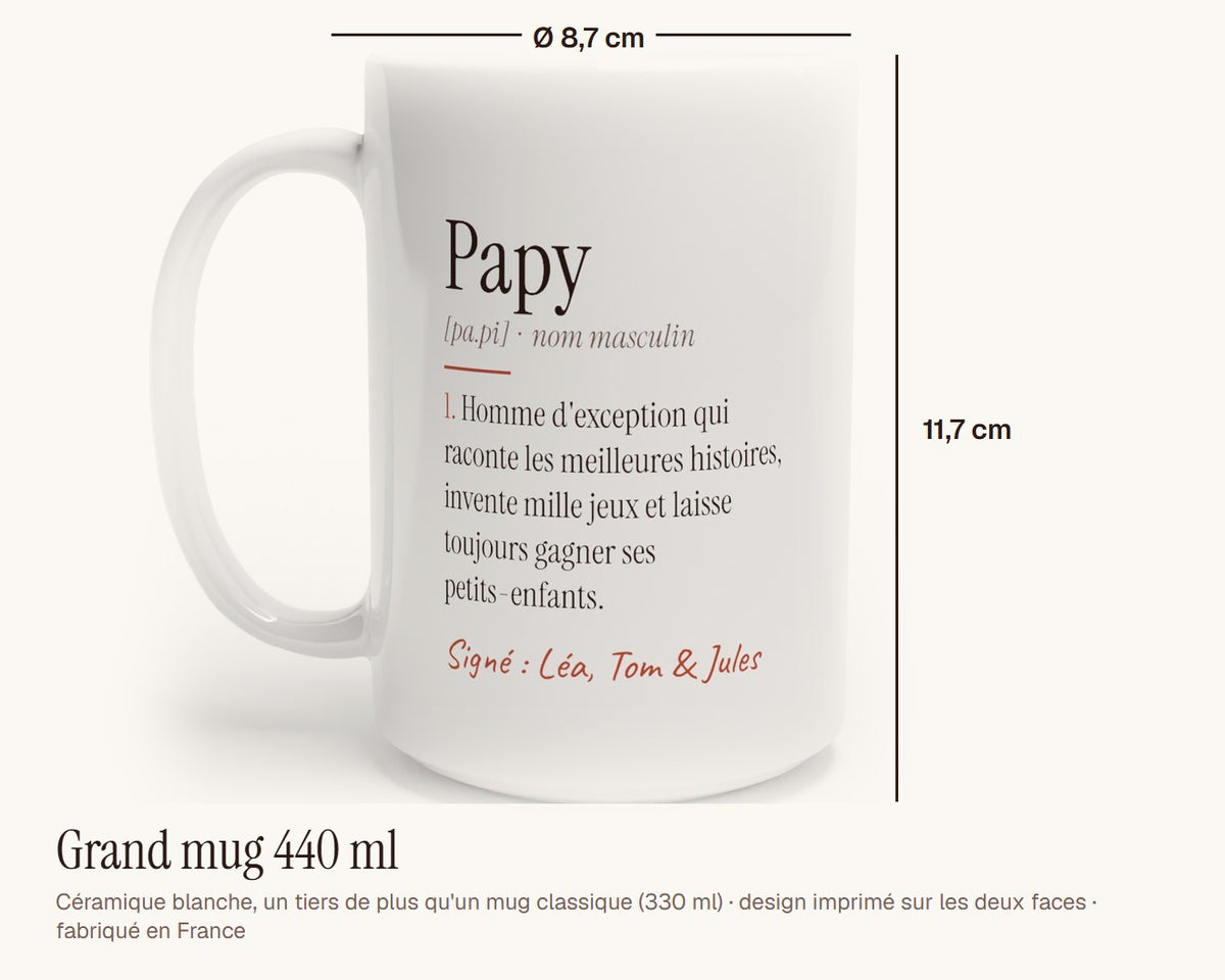 Mug « Définition de Papy » personnalisé – grand mug 440 ml, 11,7 cm de haut