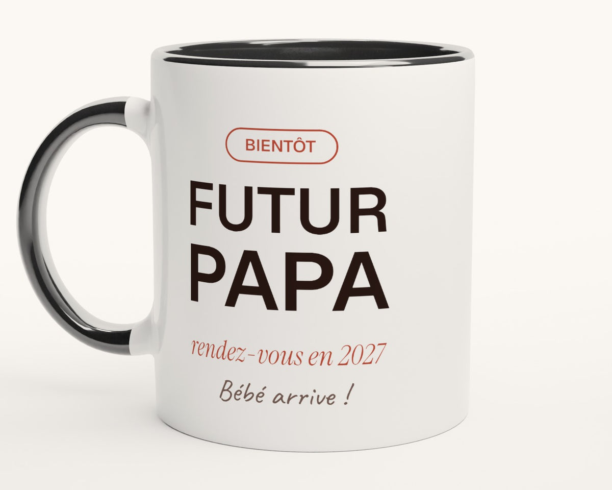 Mug personnalisé « Futur papa » annonce de grossesse – intérieur et anse noirs