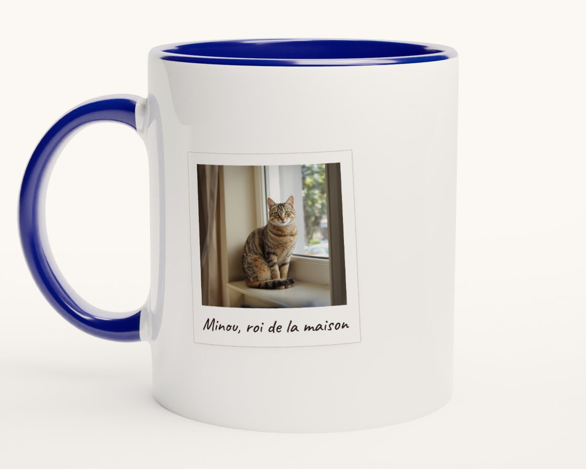 Mug personnalisé avec la photo de votre chat – intérieur et anse bleus