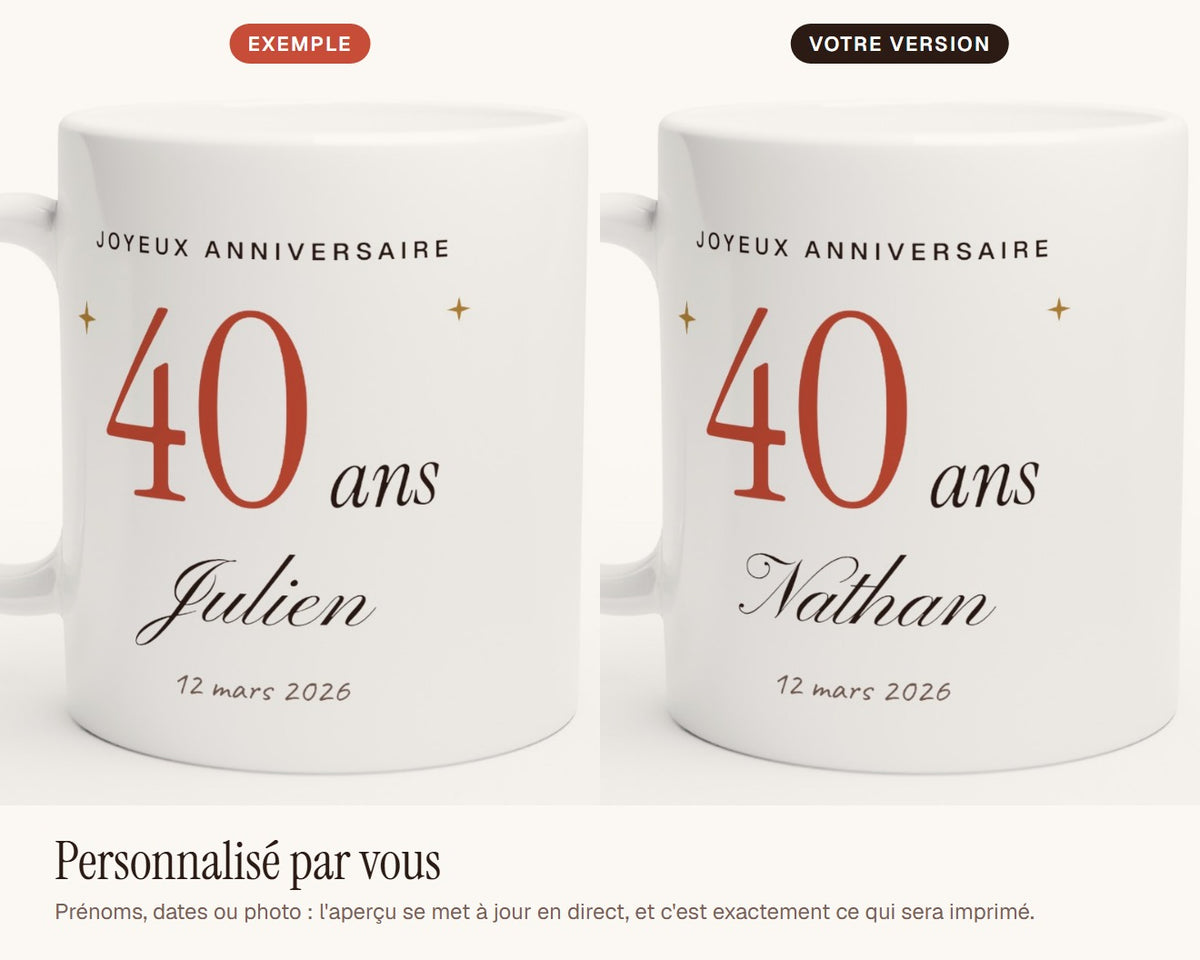 Mug personnalisé anniversaire avec l'âge et le prénom – exemple de personnalisation