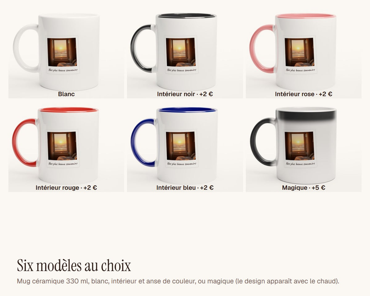 Mug photo polaroid personnalisé avec légende – les six modèles de mug