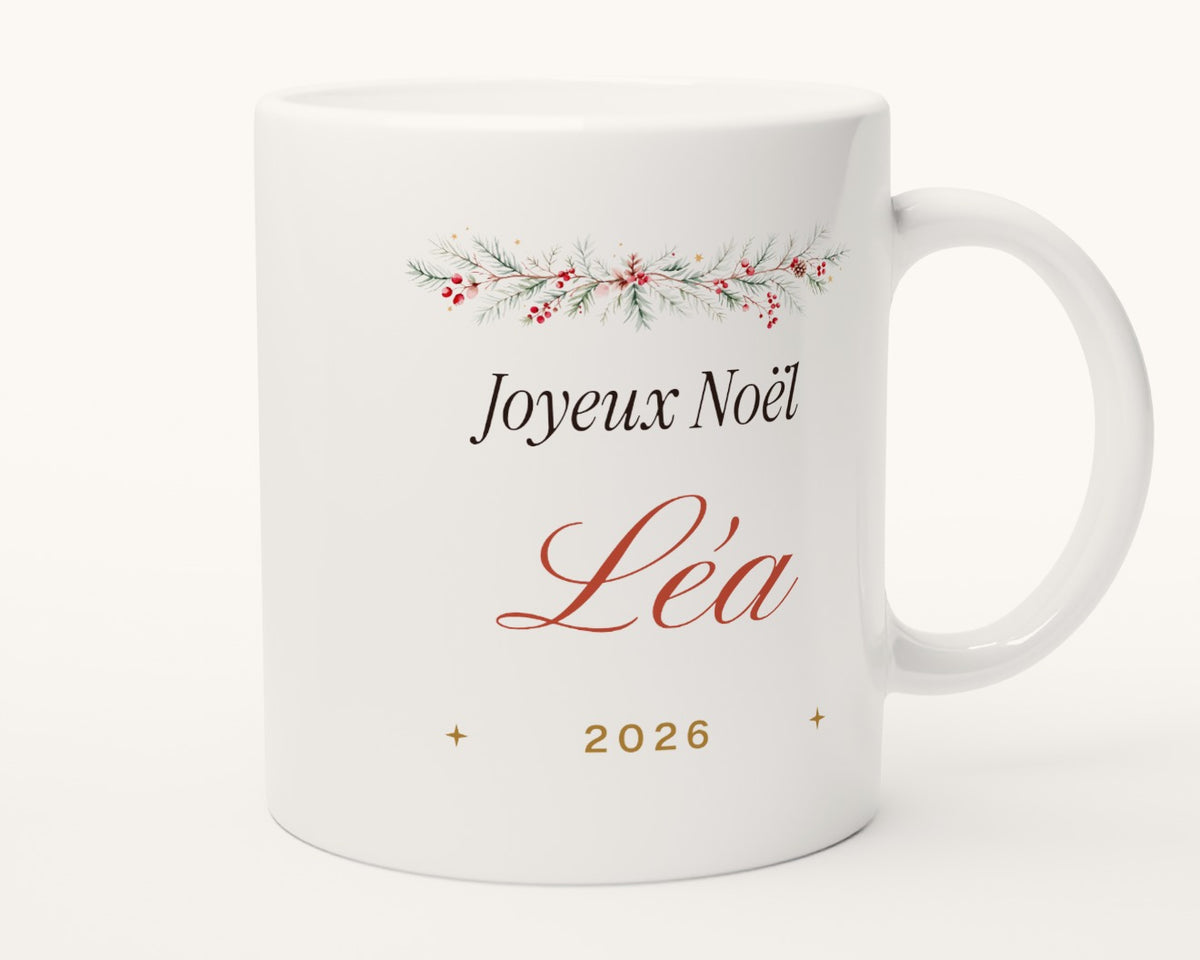 Mug de Noël personnalisé avec prénom – autre face, anse à droite