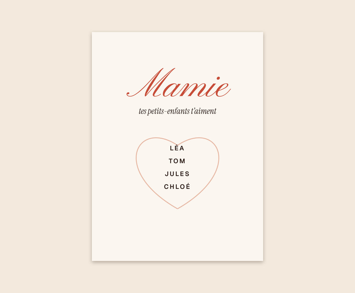 Affiche « Mamie » personnalisée avec les prénoms des petits-enfants – Affiche 30×40 cm
