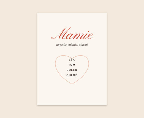 Affiche « Mamie » personnalisée avec les prénoms des petits-enfants – Affiche 30×40 cm
