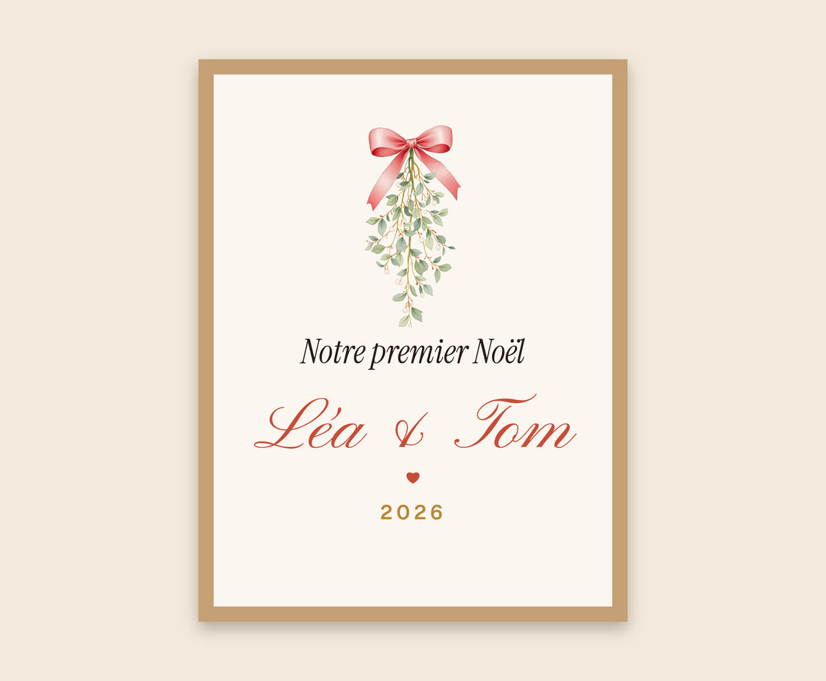 Affiche « Notre premier Noël » à deux personnalisée – Affiche encadrée bois