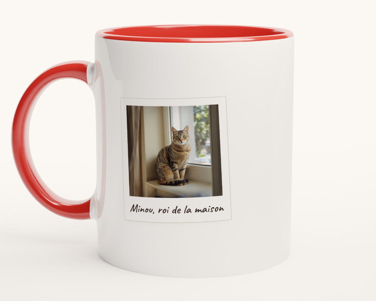 Mug personnalisé avec la photo de votre chat – intérieur et anse rouges