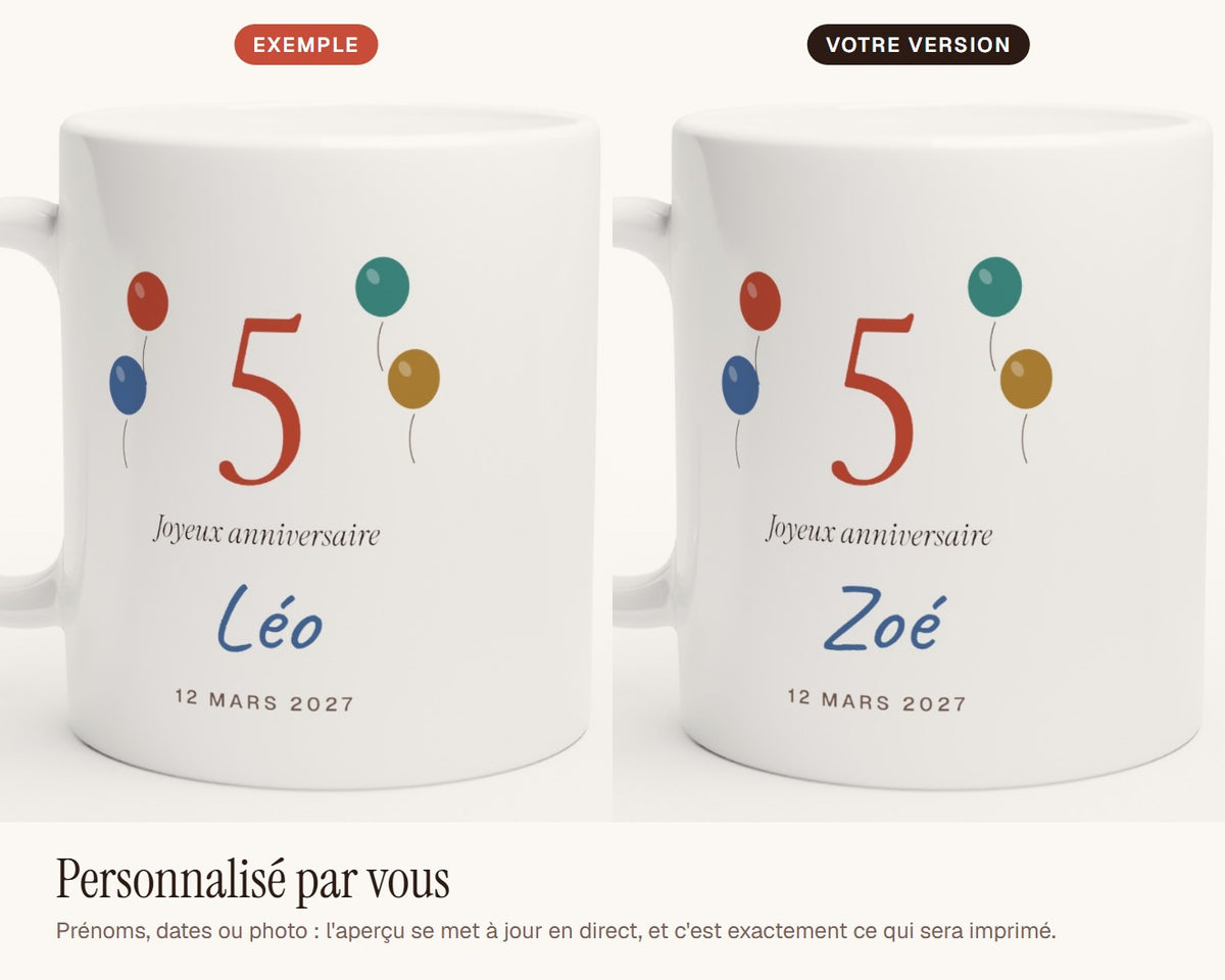 Mug anniversaire enfant personnalisé avec son âge – exemple de personnalisation