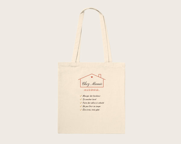 Tote bag « Chez Mamie, on a le droit de… » personnalisé – tote bag en coton naturel