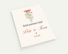 Carte de Noël couple sous le gui personnalisée (lot de 10)