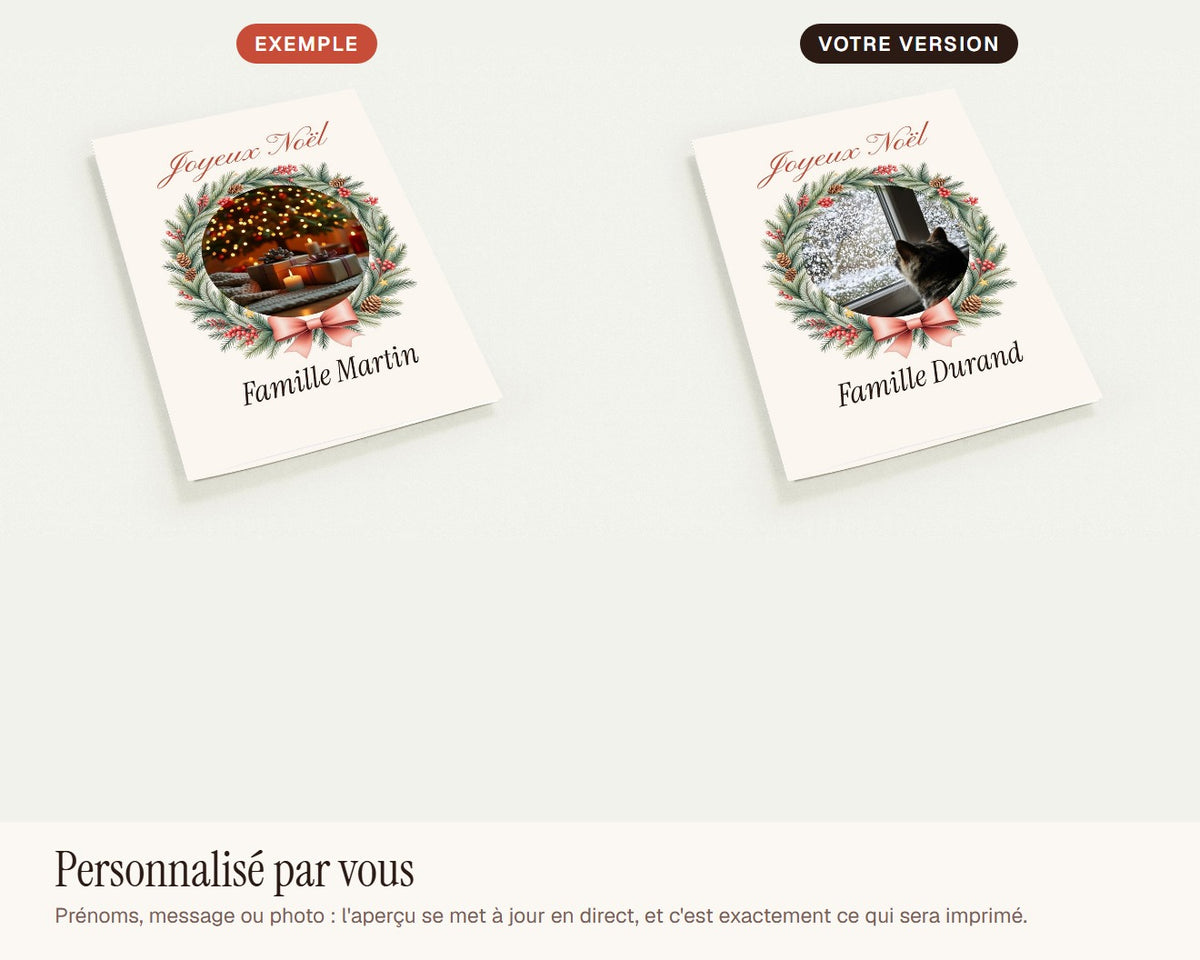 Carte de Noël photo personnalisée (lot de 10) – exemple de personnalisation