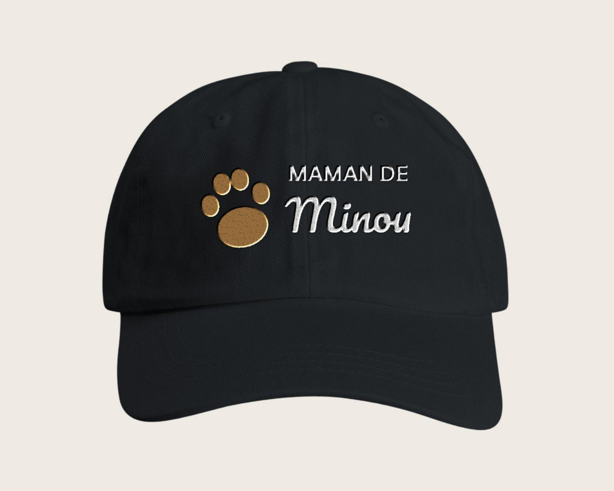 Casquette brodée « Maman de » avec le nom de votre chat – noir