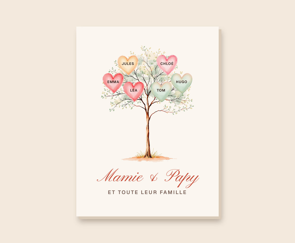 Affiche arbre de famille personnalisée pour les grands-parents – Toile 30×40 cm
