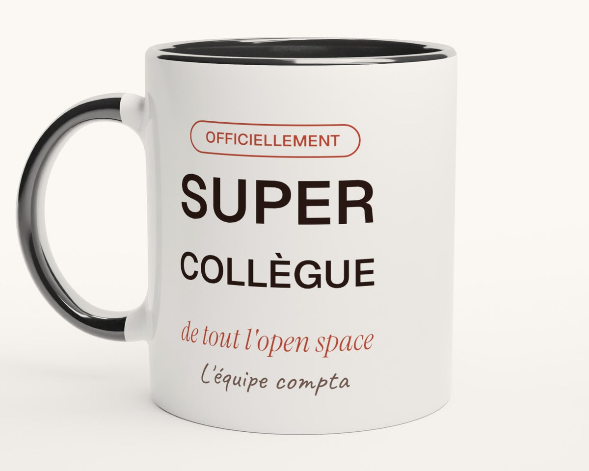 Mug personnalisé « Super collègue » – intérieur et anse noirs