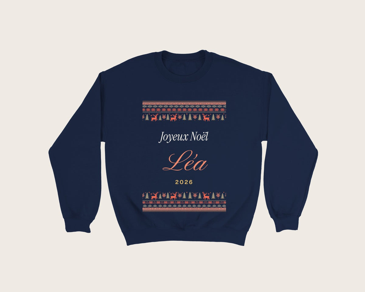 Pull de Noël personnalisé avec prénom (sweat) – sweat col rond marine