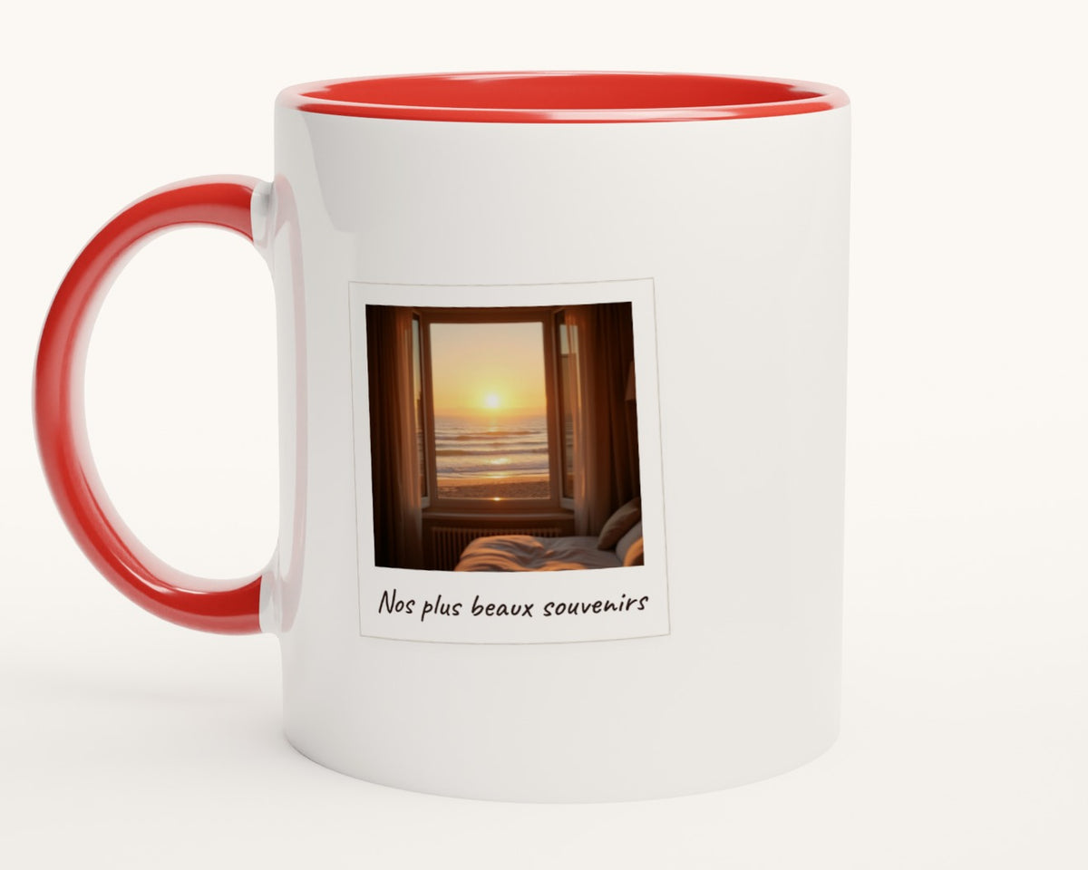 Mug photo polaroid personnalisé avec légende – intérieur et anse rouges
