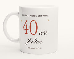 Mug personnalisé anniversaire avec l'âge et le prénom