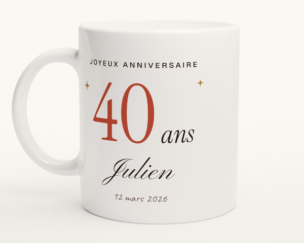 Mug personnalisé anniversaire avec l'âge et le prénom – photo produit