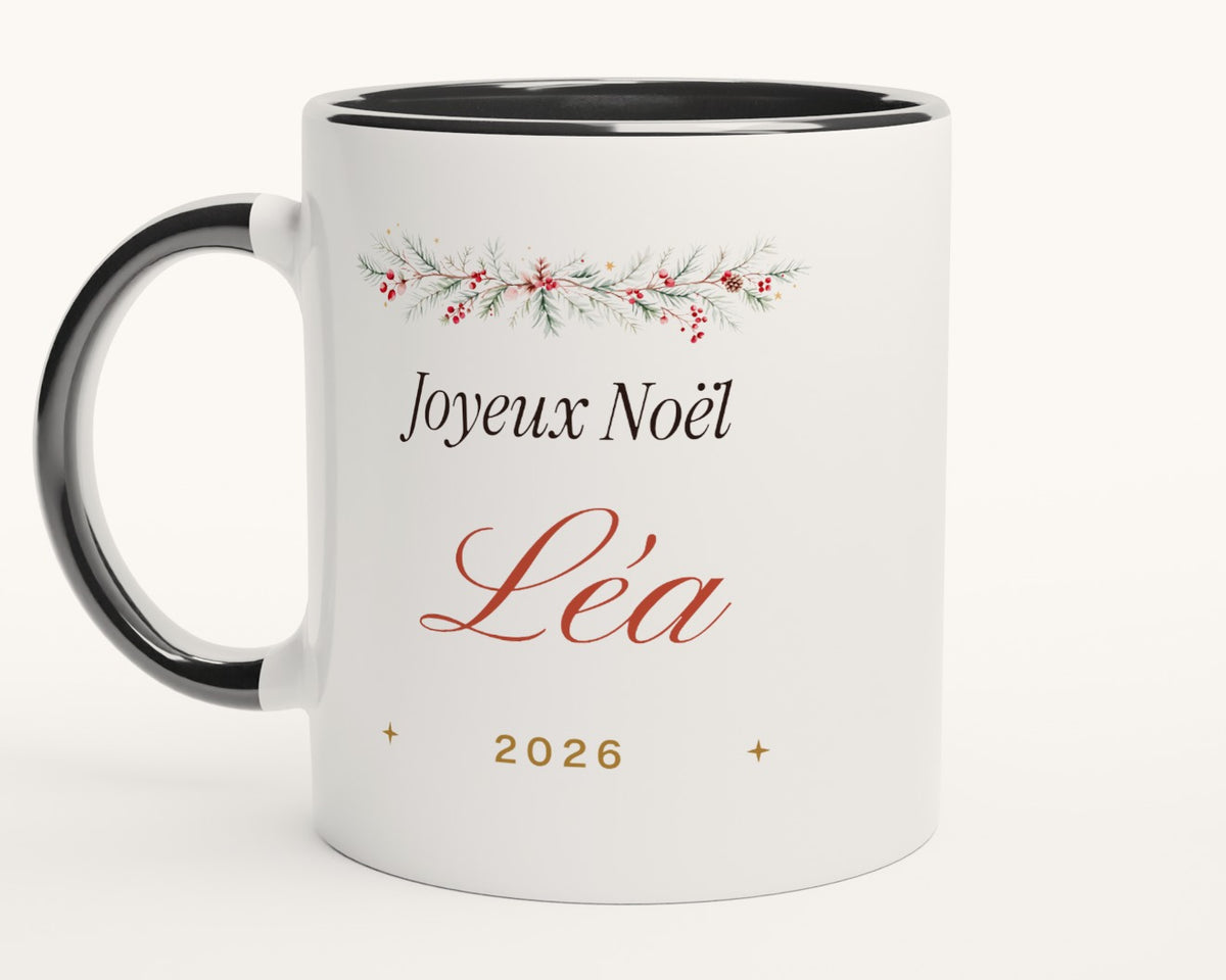 Mug de Noël personnalisé avec prénom – intérieur et anse noirs