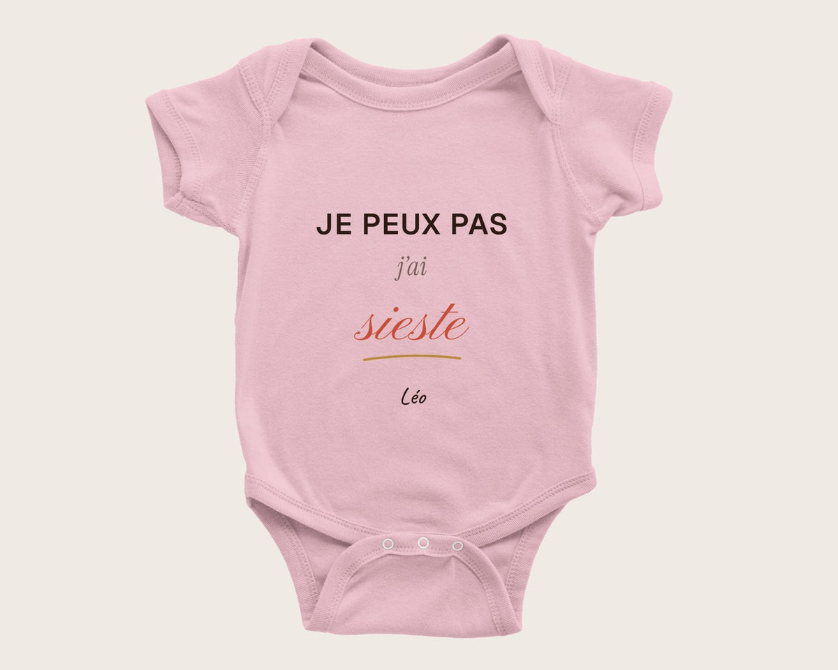 Body bébé « Je peux pas, j'ai sieste » personnalisé – body manches courtes rose