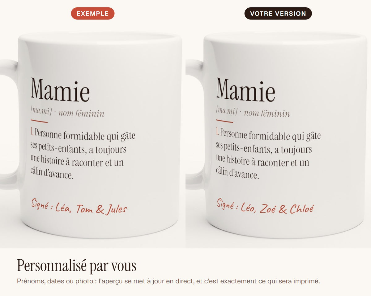 Mug « Définition de Mamie » personnalisé – exemple de personnalisation