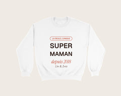 Sweat « Super Maman » personnalisé avec les prénoms