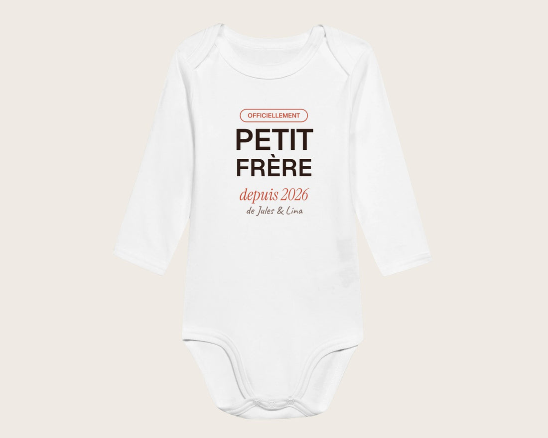 Body « Petit frère » personnalisé avec les prénoms – body manches longues blanc