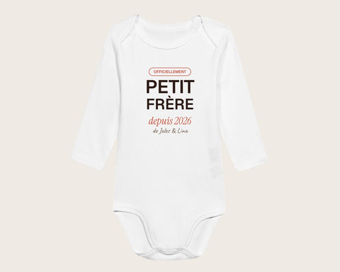Body « Petit frère » personnalisé avec les prénoms – body manches longues blanc