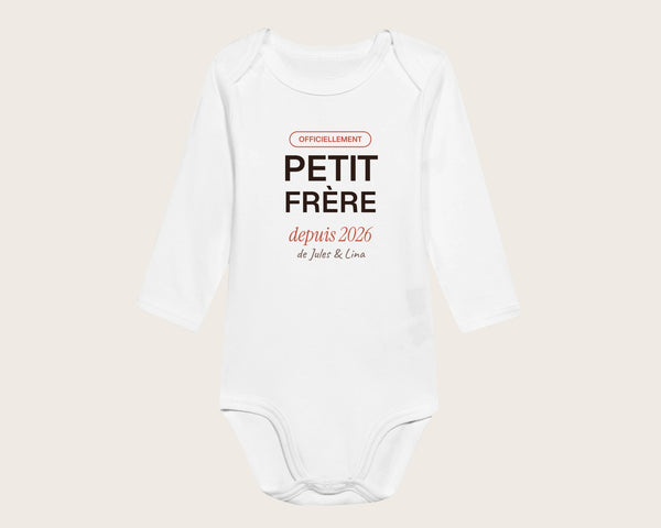 Body « Petit frère » personnalisé avec les prénoms – body manches longues blanc