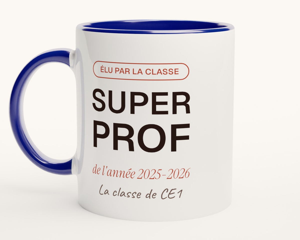 Mug personnalisé « Super prof » de l'année – intérieur et anse bleus