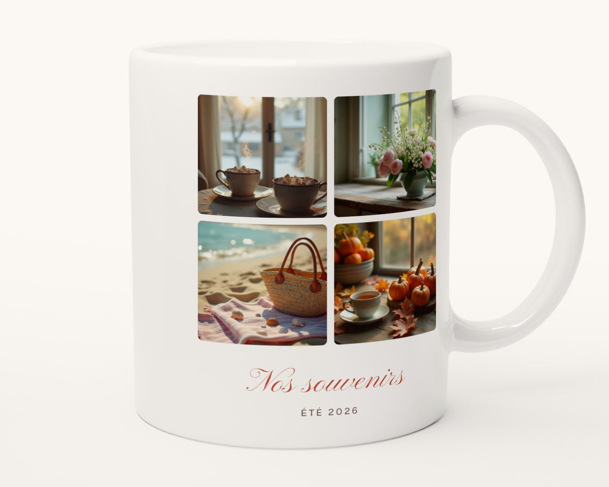 Mug collage 4 photos personnalisé – autre face, anse à droite