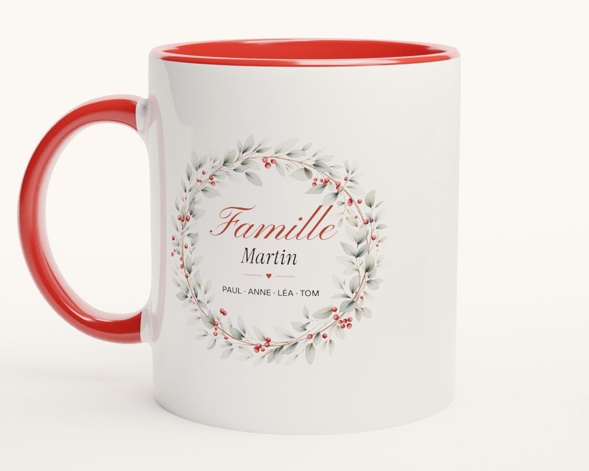 Mug personnalisé « Famille » avec tous les prénoms – intérieur et anse rouges