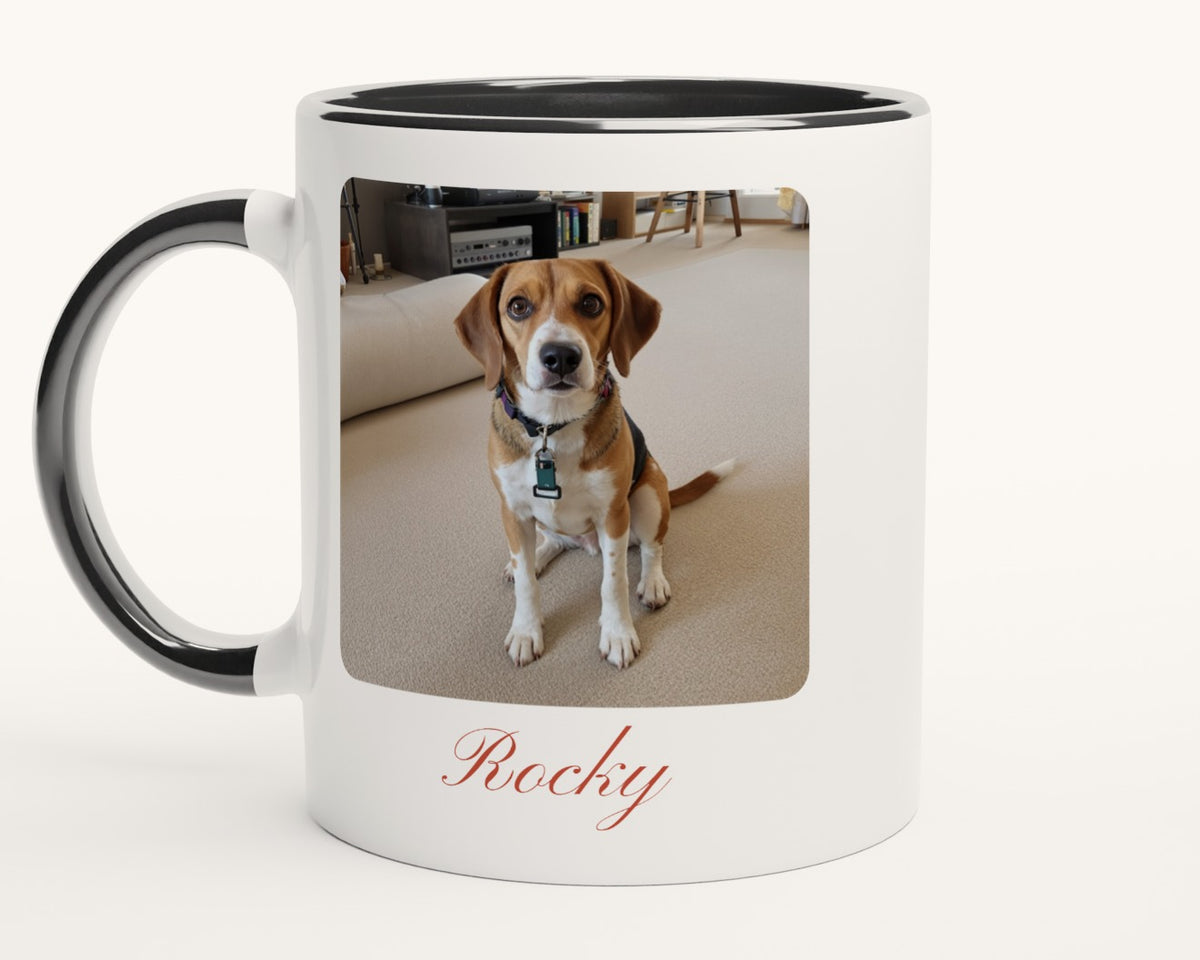 Mug photo personnalisé avec texte – intérieur et anse noirs