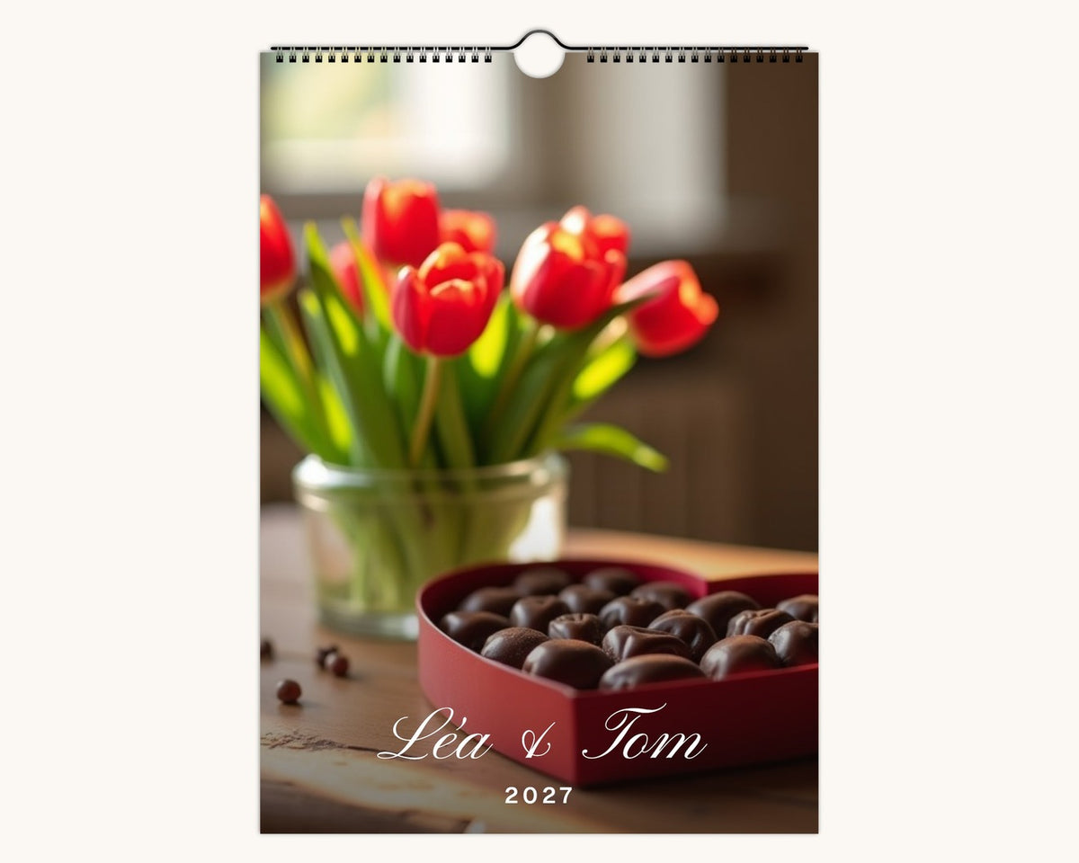 Calendrier photo 2027 de couple personnalisé – couverture