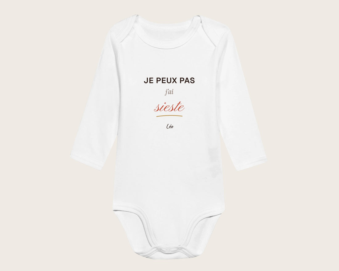 Body bébé « Je peux pas, j'ai sieste » personnalisé – body manches longues blanc