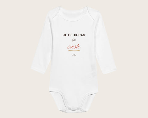 Body bébé « Je peux pas, j'ai sieste » personnalisé – body manches longues blanc
