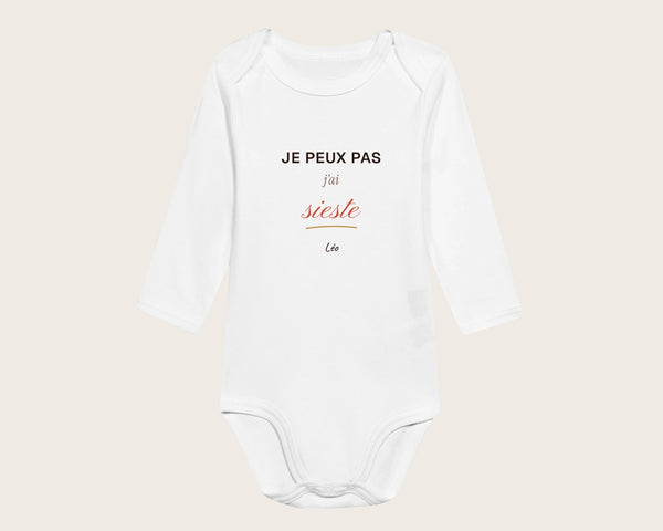 Body bébé « Je peux pas, j'ai sieste » personnalisé – body manches longues blanc