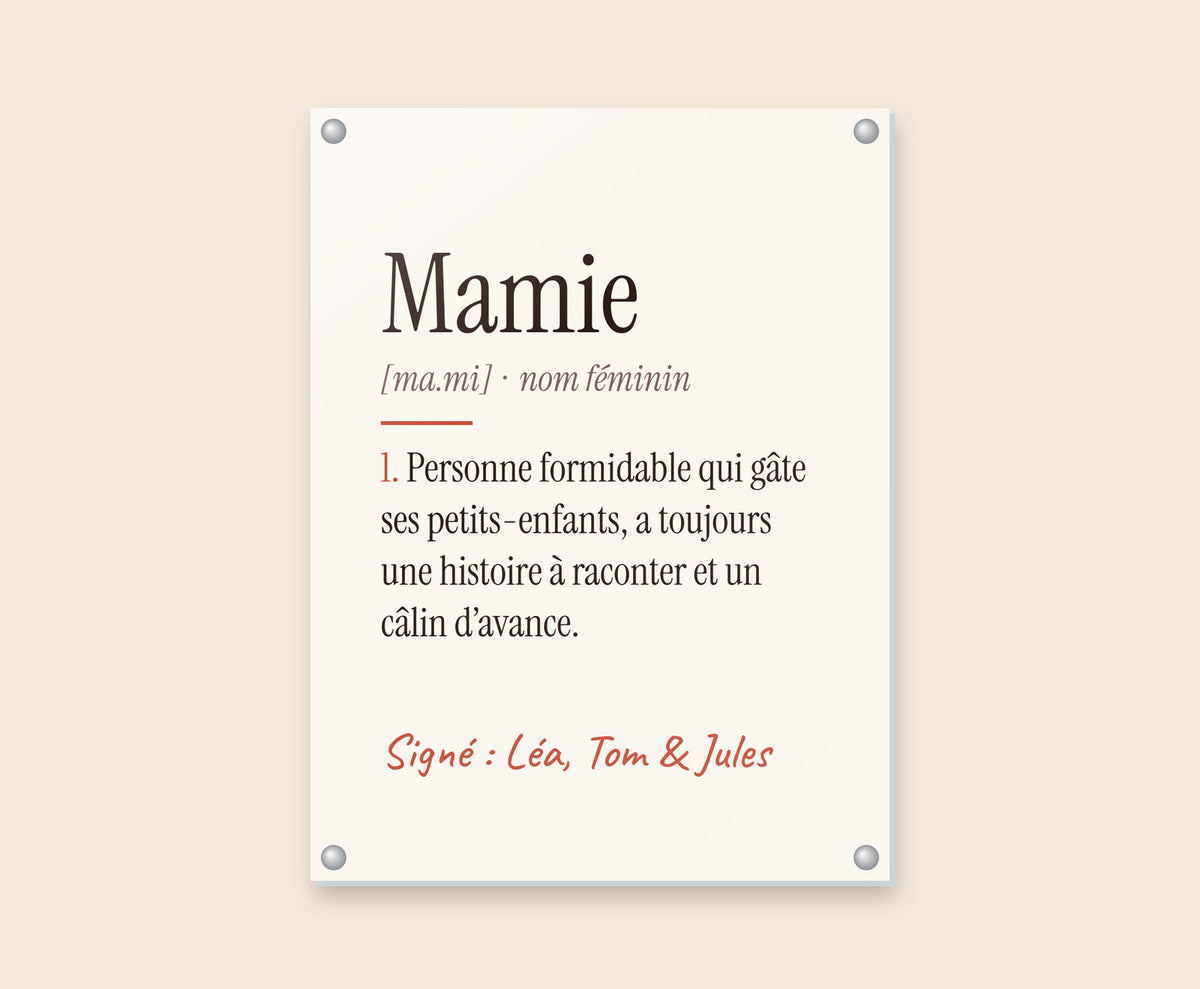 Affiche « Définition de Mamie » personnalisée – Tableau plexi 30×40 cm