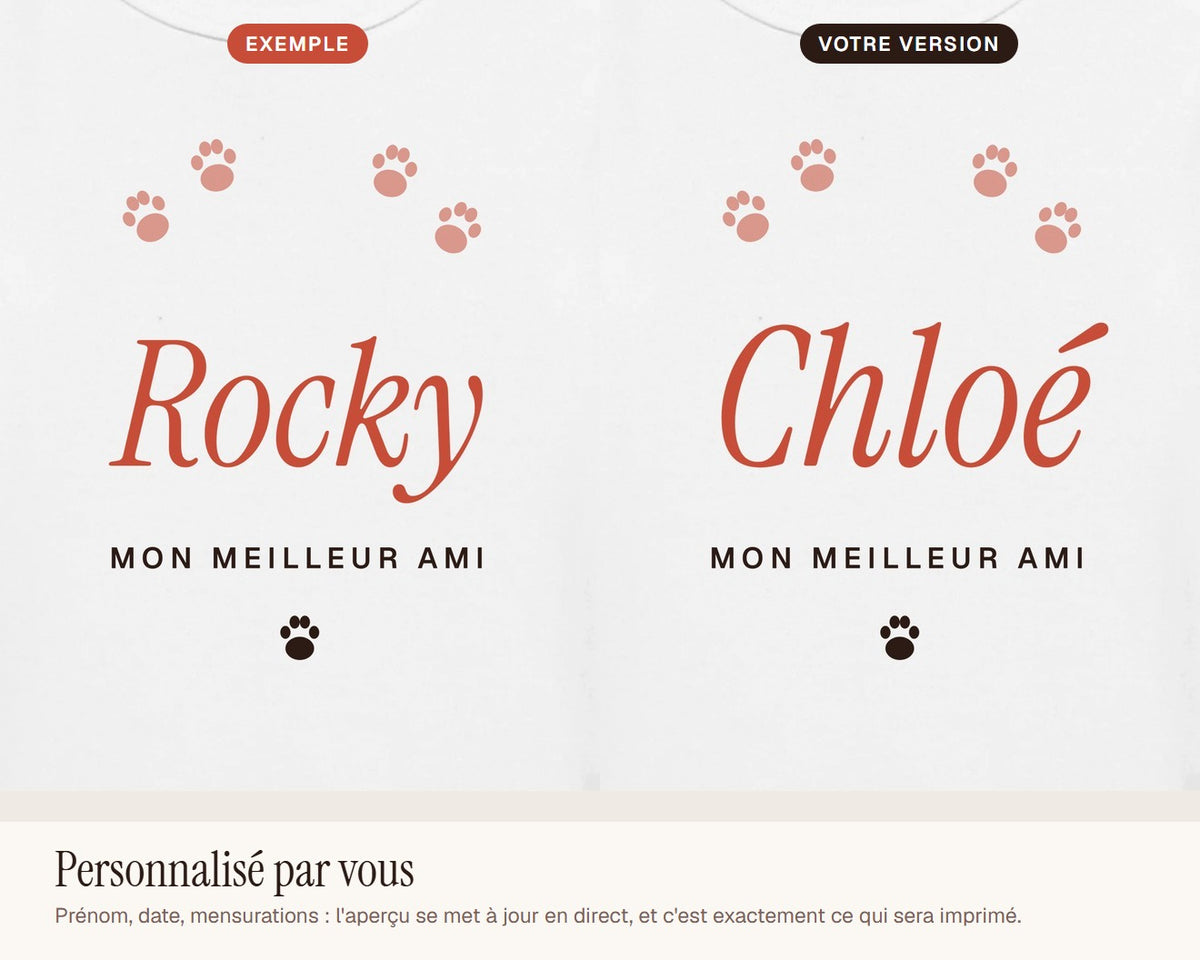 Body bébé « Mon meilleur ami » avec le nom du chien – exemple de personnalisation