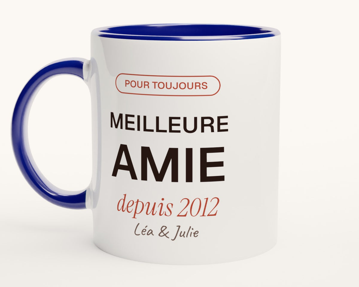 Mug personnalisé « Meilleure amie » – intérieur et anse bleus