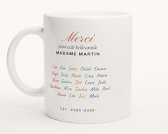 Mug « Merci » personnalisé avec les prénoms de toute la classe