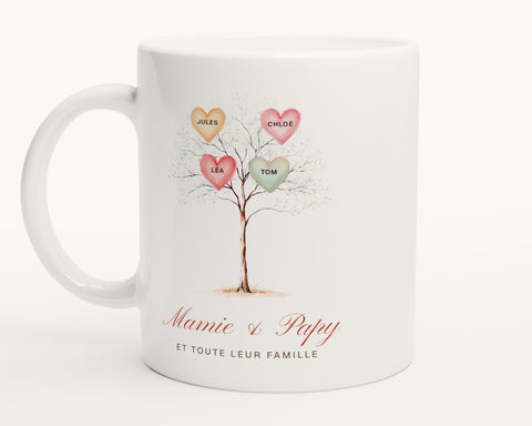 Mug arbre de famille personnalisé « Mamie & Papy » – photo produit