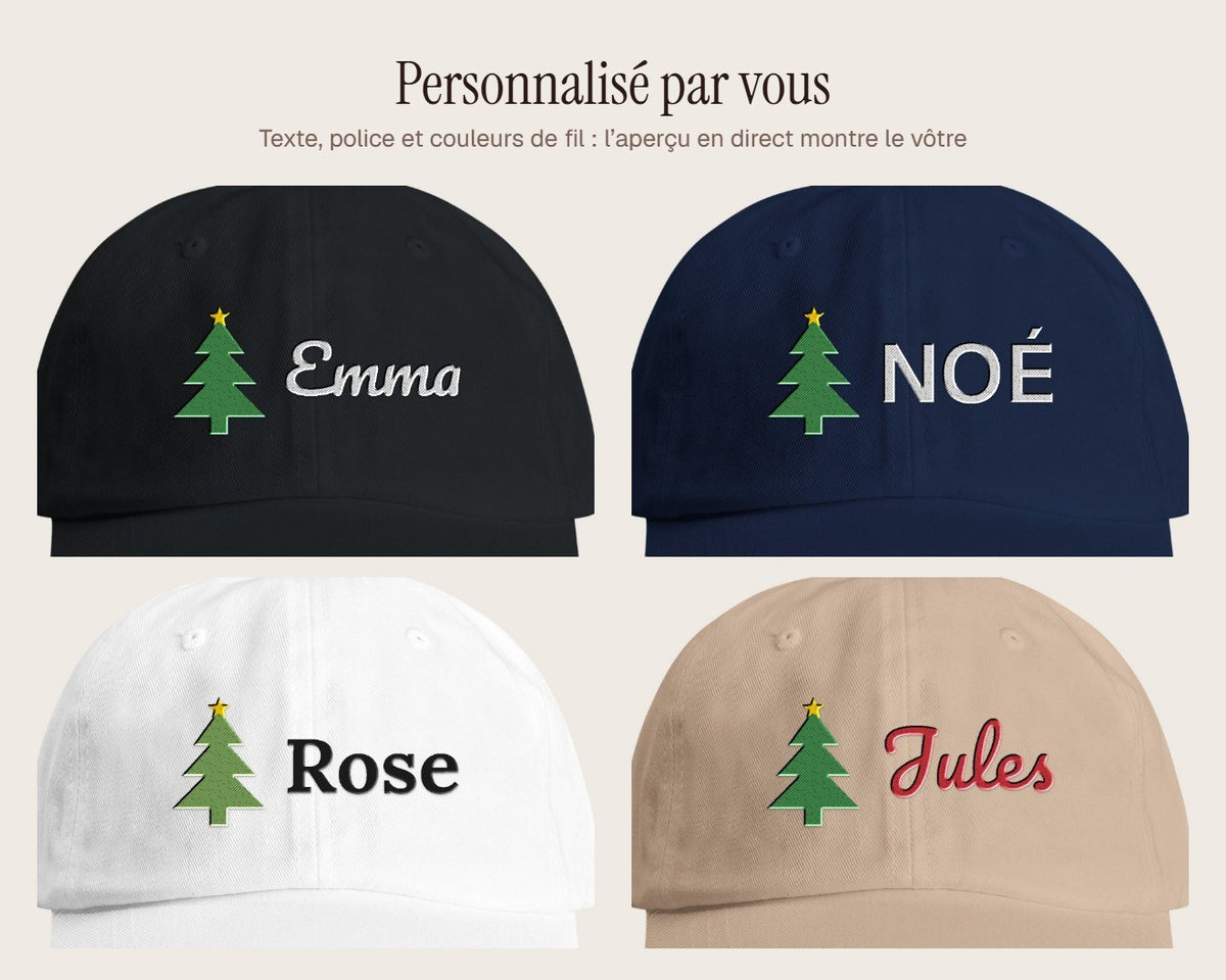 Exemples de personnalisation : Casquette de Noël brodée avec prénom
