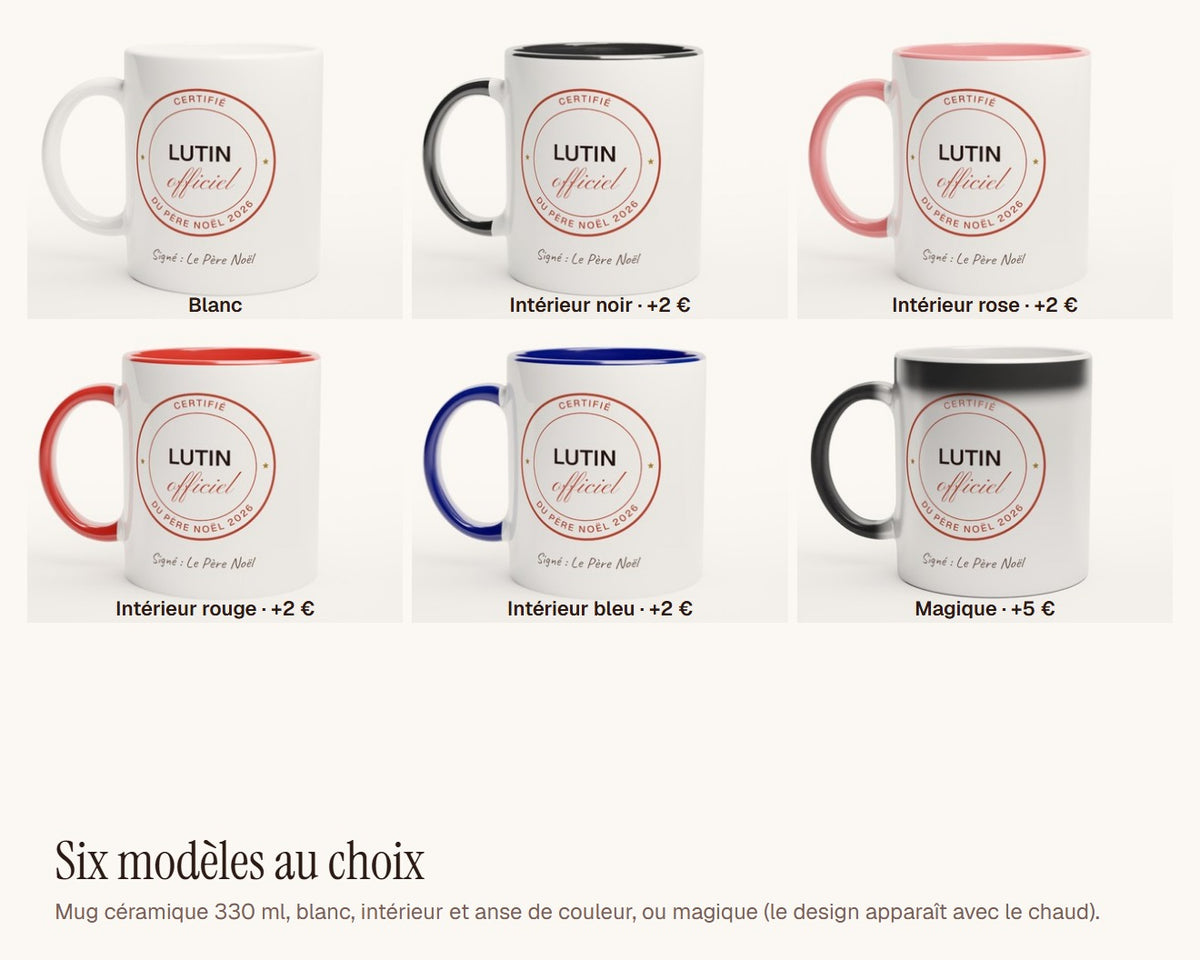 Mug enfant « Lutin officiel du Père Noël » personnalisé – les six modèles de mug