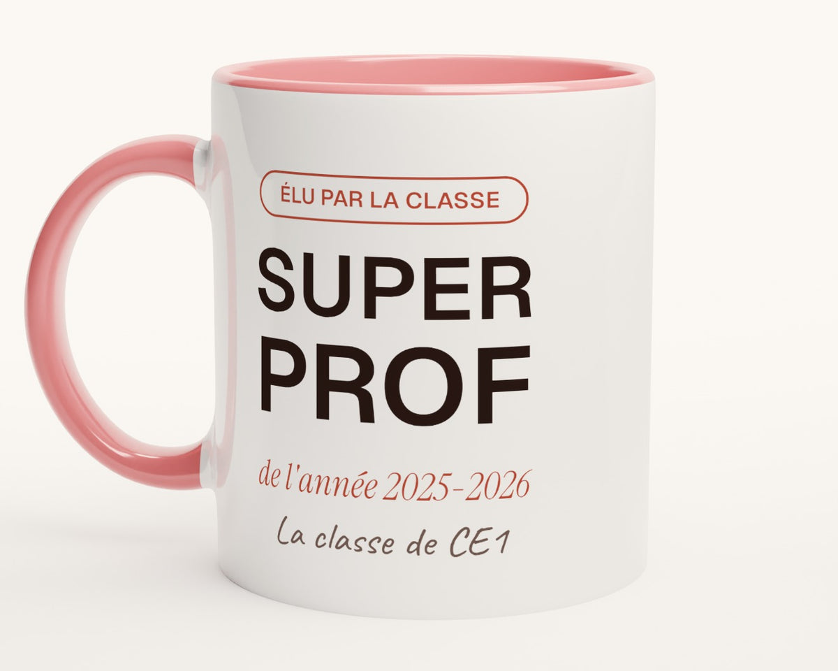 Mug personnalisé « Super prof » de l'année – intérieur et anse roses