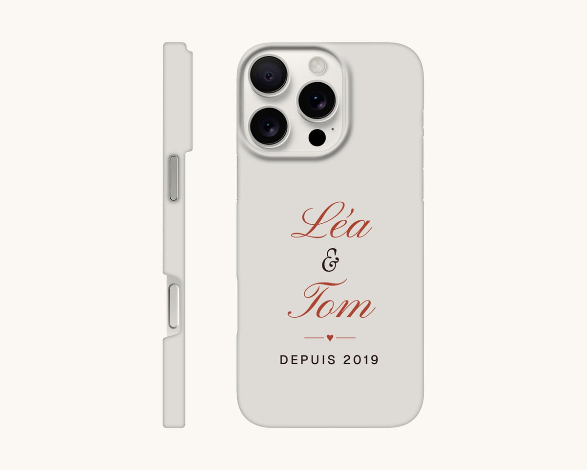 Coque de téléphone couple personnalisée avec vos prénoms – coque fine sur iPhone 16 Pro Max