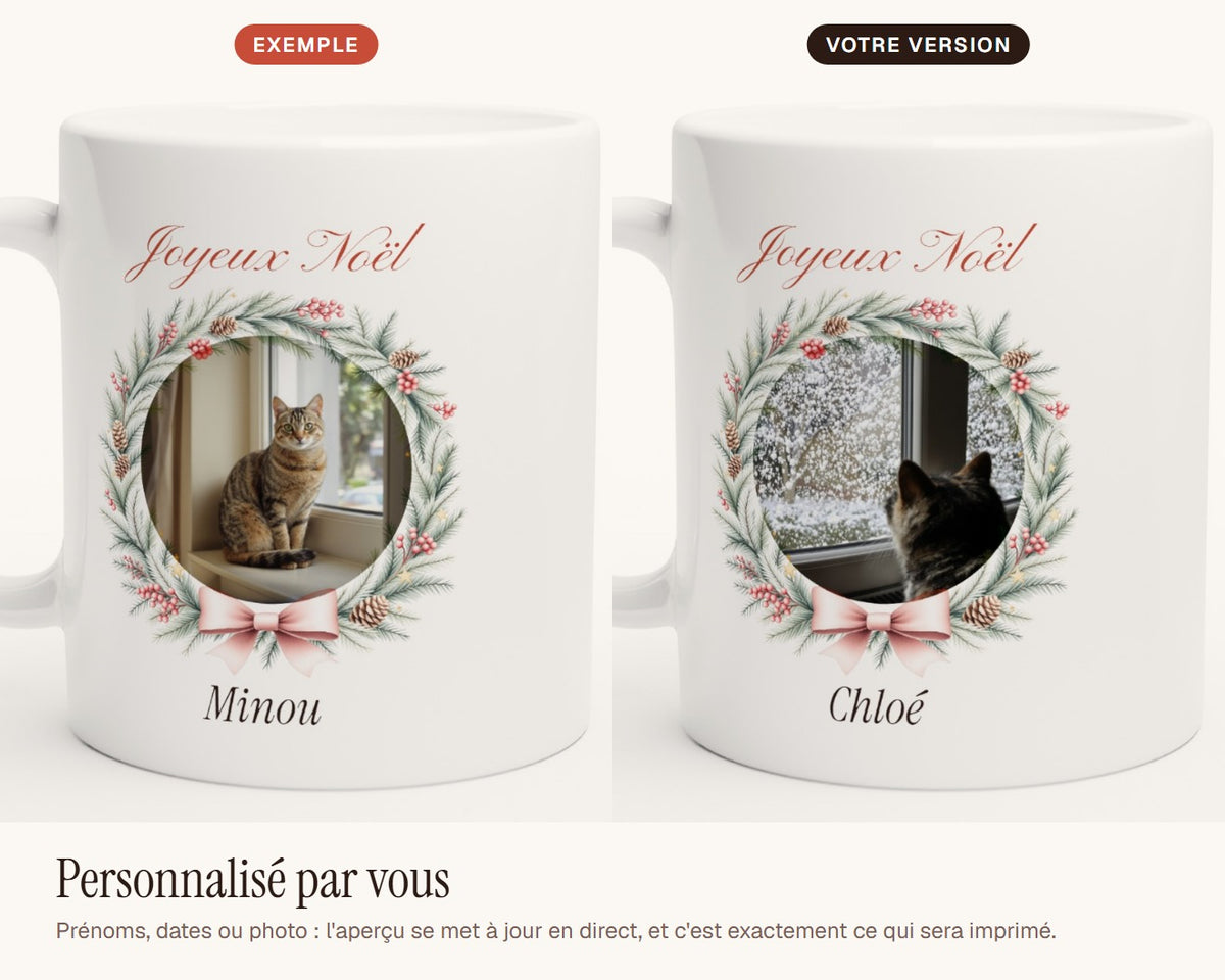 Mug de Noël avec la photo de votre chat – exemple de personnalisation