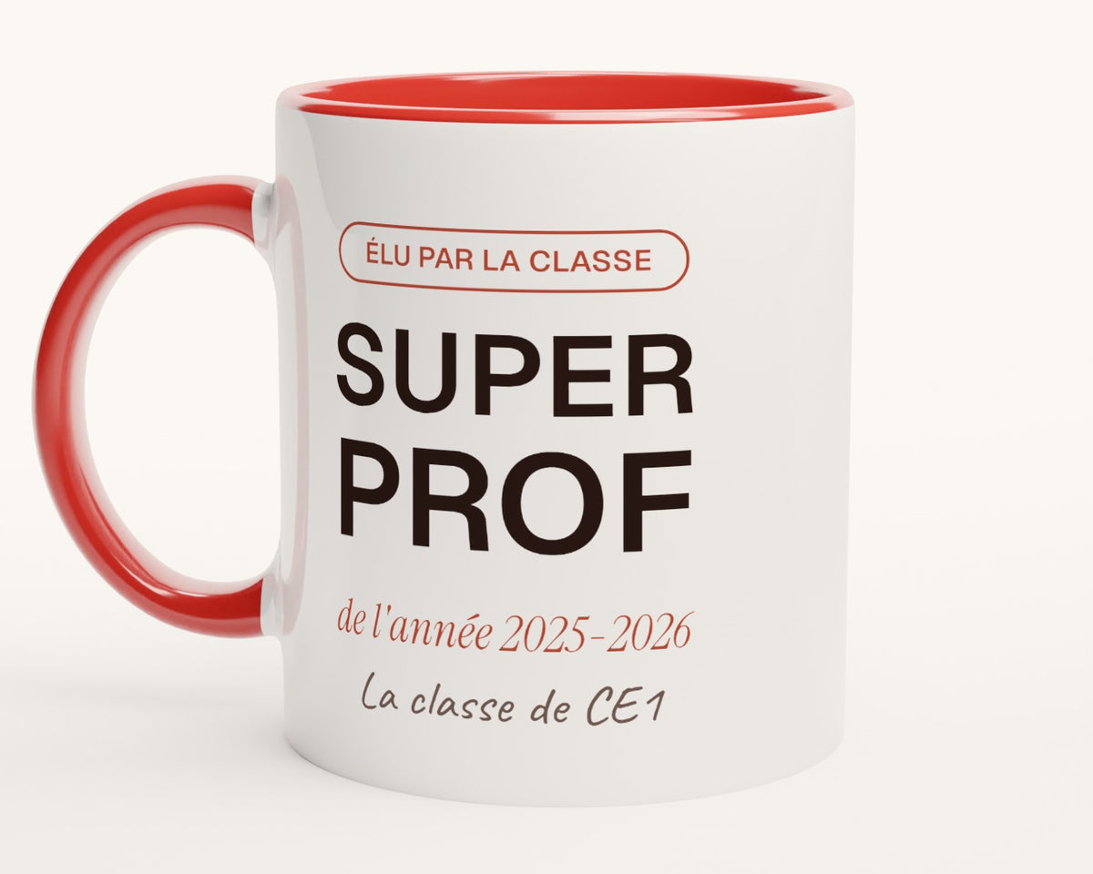 Mug personnalisé « Super prof » de l'année – intérieur et anse rouges
